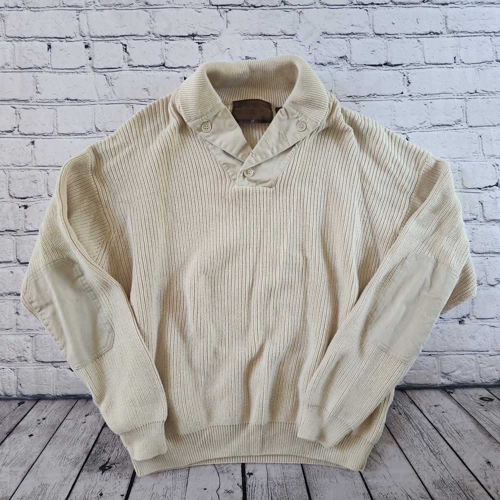 Clearwater Outfitters Mens XL Cream Cotton Ribbed Sweater Button Shawl Collar